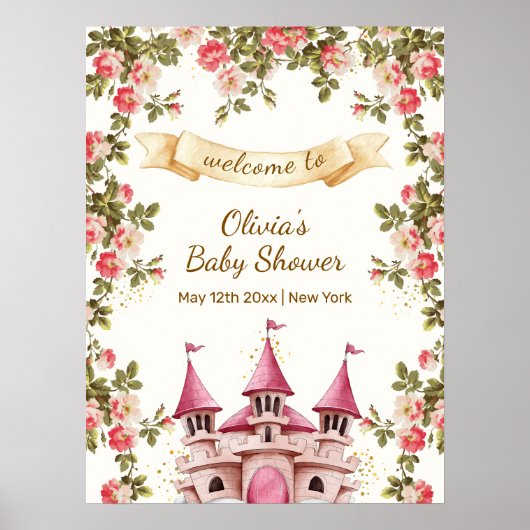 Wildflower Fairytale Castle Baby Shower Welcome Poster (Voorkant)