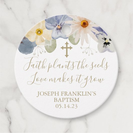 Wildflower Faith Planten zaden Baptisme Bedankjes Labels (Voorkant)