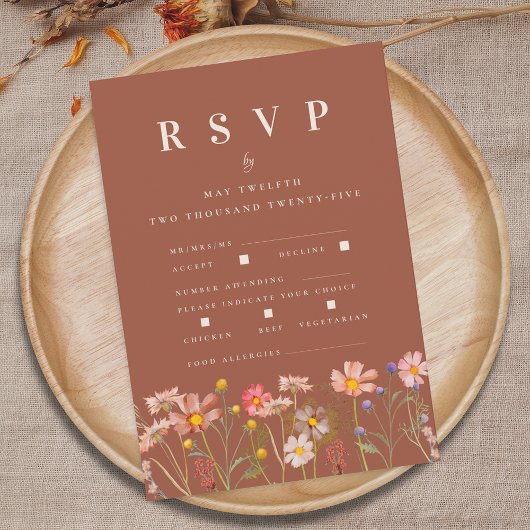 Wildflower Fall Terracotta Meal Options Wedding RSVP Kaartje