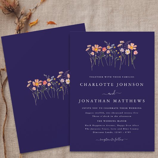 Wildflower Fall Wedding Navy Blue Terracotta Roze Kaart