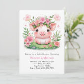 Wildflower Farmyard Piglet Meisje Baby shower Kaart (Staand voorkant)