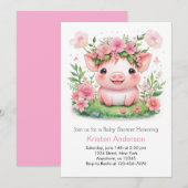 Wildflower Farmyard Piglet Meisje Baby shower Kaart (Voorkant / Achterkant)