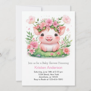 Wildflower Farmyard Piglet Meisje Baby shower Kaart