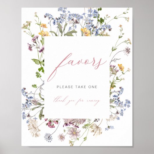 Wildflower Favor Teken Bloemen Baby shower Bruilof Poster (Voorkant)