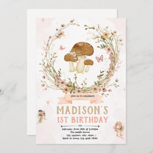 Wildflower feeënuitnodiging kaart (Voorkant / Achterkant)