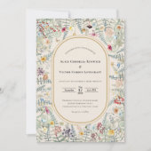  Wildflower Fern Beige Wedding Details en Kaart (Voorkant)