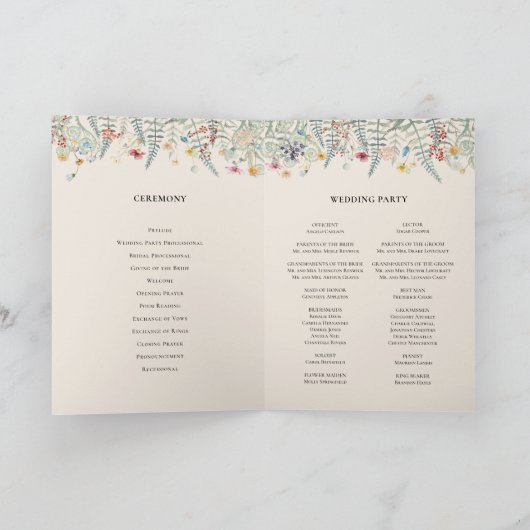  Wildflower Fern beige Wedding Folded Programma (Binnen)