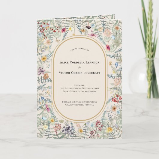 Wildflower Fern beige Wedding Folded Programma (Voorkant)