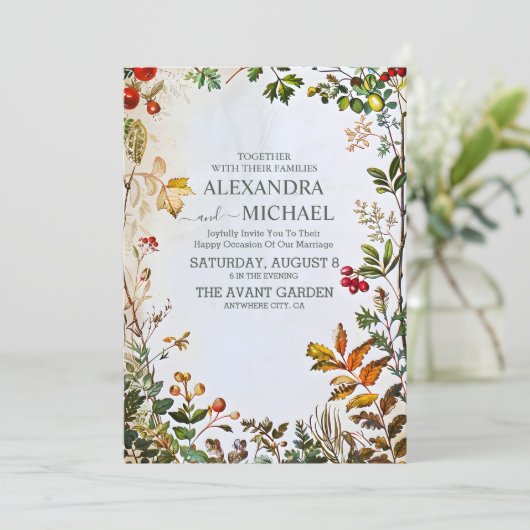  Wildflower Fern beige Wedding Kaart (Staand voorkant)