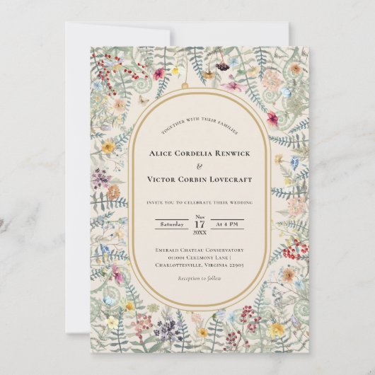  Wildflower Fern beige Wedding Kaart (Voorkant)