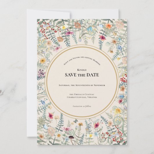 Wildflower Fern beige Wedding Save The Date (Voorkant)
