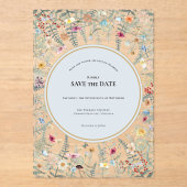  Wildflower Fern Dusty Blue Save the Date Acryl Uitnodigingen (Voorkant)