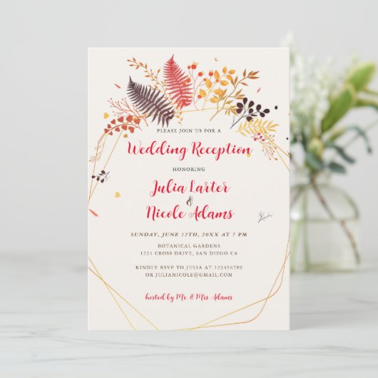 Wildflower Fern Mushroom gebladerte bruiloft recep Kaart (Staand voorkant)