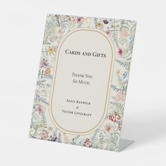 Wildflower Fern Wedding Cards en Gifts Reclamebord Met Voetstuk (Voorkant)