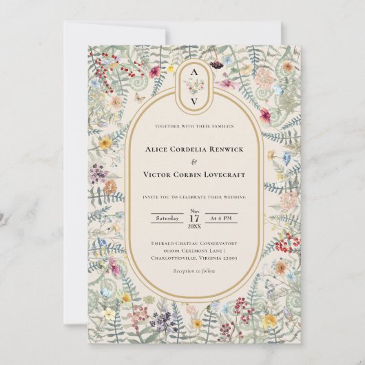  Wildflower Fern Wedding Monogram Foto Kaart (Voorkant)