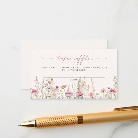 Wildflower Field Baby shower Luier Raffle Informatiekaartje (Voorkant / Achterkant in situ)