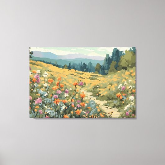 Wildflower Field Bergen Natuurlijke Scène Canvas Afdruk (Voorkant)