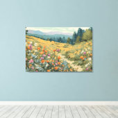Wildflower Field Bergen Natuurlijke Scène Canvas Afdruk (Insitu (Houten vloer))