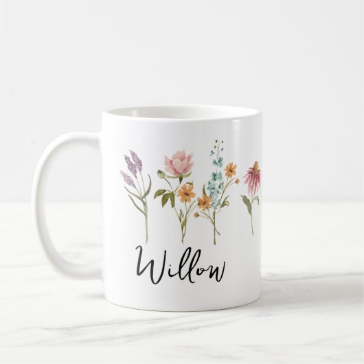 Wildflower Field Boho gepersonaliseerde mok met na (Links)