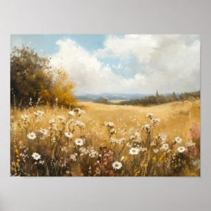 Wildflower Field Landschap Olieverf,  Poster