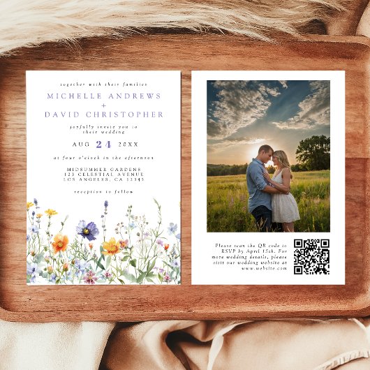Wildflower Field QR Code Trouwfoto Kaart
