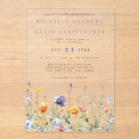 Wildflower Field Wedding Acryl Uitnodigingen (Voorkant)