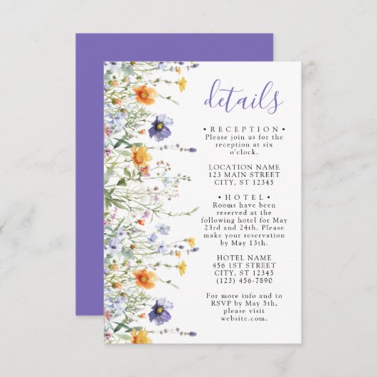 Wildflower Field Wedding Details Informatiekaartje (Voorkant / Achterkant)