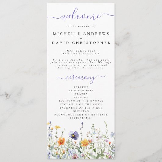 Wildflower Field Wedding Programmakaart (Voorkant)