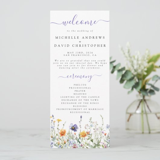 Wildflower Field Wedding Programmakaart (Staand voorkant)
