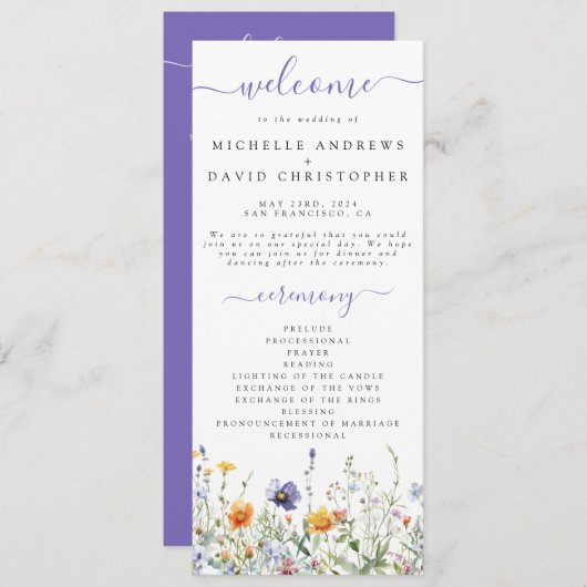 Wildflower Field Wedding Programmakaart (Voorkant / Achterkant)