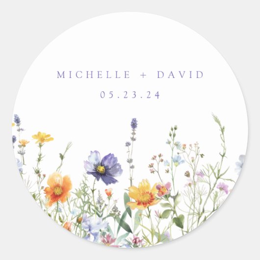 Wildflower Field Wedding Ronde Sticker (Voorkant)