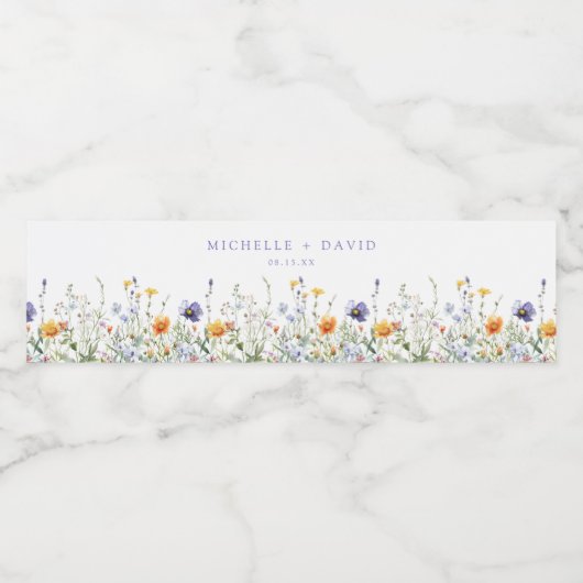 Wildflower Field Wedding Waterfles Etiket (Enkel label)