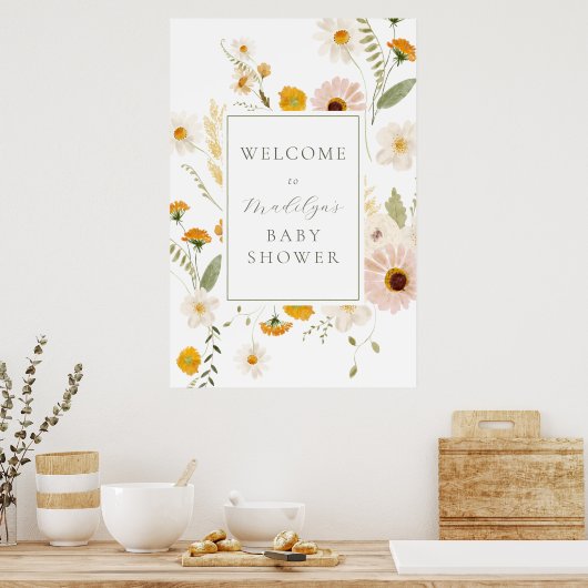 Wildflower Fields Boho Baby shower Welkomstbord Poster (Keuken)