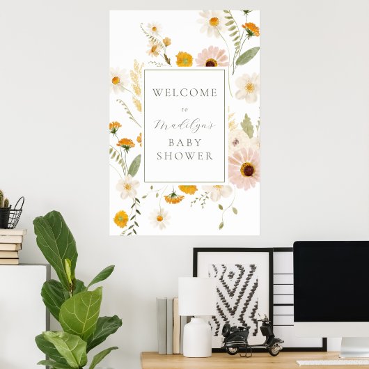 Wildflower Fields Boho Baby shower Welkomstbord Poster (Thuiskantoor)