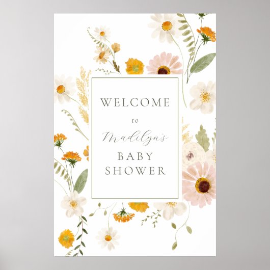Wildflower Fields Boho Baby shower Welkomstbord Poster (Voorkant)
