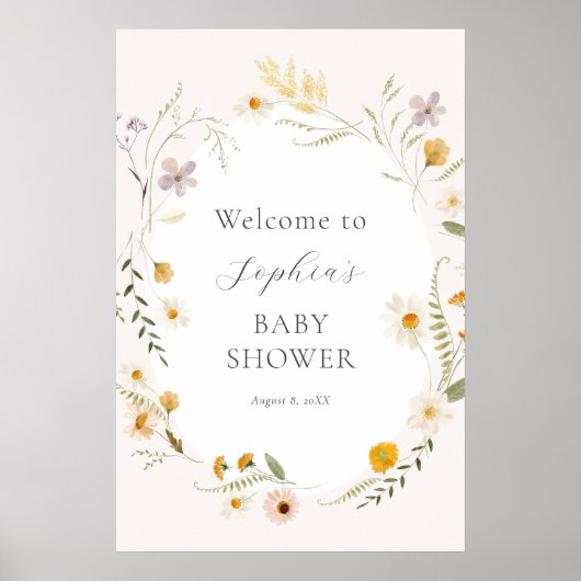 Wildflower Fields Boho Baby shower Welkomstbord Poster (Voorkant)