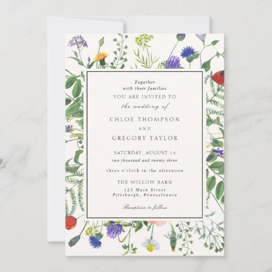 Wildflower Fields Wedding Invitation Kaart (Voorkant)