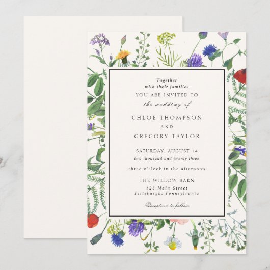 Wildflower Fields Wedding Invitation Kaart (Voorkant / Achterkant)
