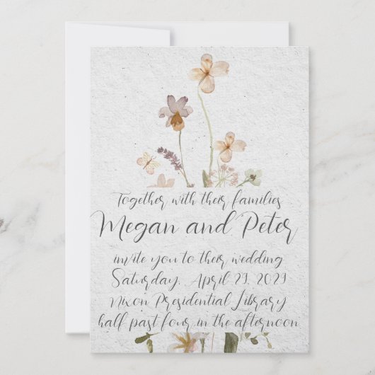 Wildflower Fine Art Calligrafie Style Wedding Kaart (Voorkant)