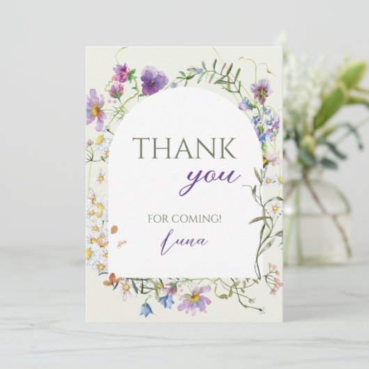 Wildflower First Birthday Bedankkaart (Staand voorkant)