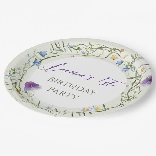 Wildflower First Birthday Papieren Bordje (Gekanteld)