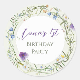 Wildflower First Birthday Ronde Sticker