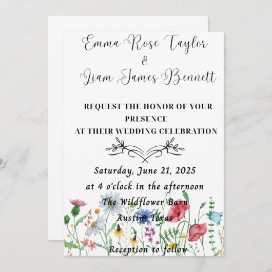 Wildflower Fling bruiloft uitnodiging (Voorkant / Achterkant)