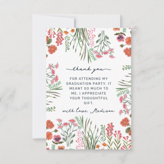Wildflower Floral Afstuderen Foto Dank u kaart (Voorkant)