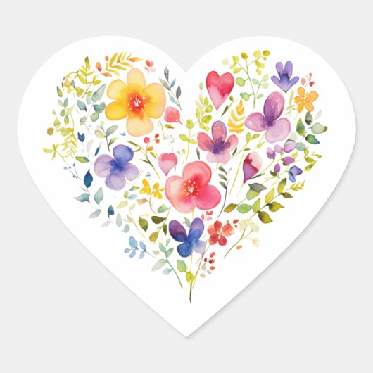 Wildflower Floral Alle Gelegenheid Nota Kaart Blan Hart Sticker (Voorkant)