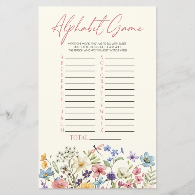 Wildflower Floral Alphabet Baby Shower Game (Voorkant)