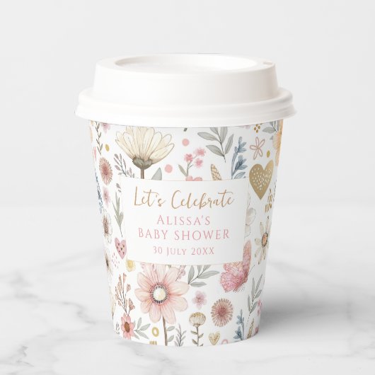 Wildflower Floral Baby shower Coffee Papieren Bekers (Voorkant)