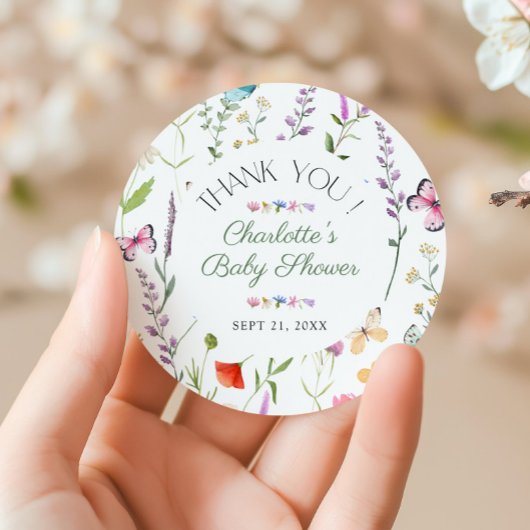 Wildflower Floral Baby shower Dank u gunst Ronde Sticker