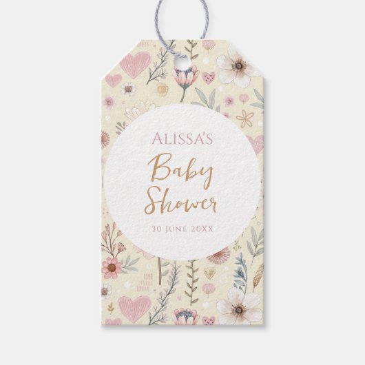 Wildflower Floral Baby shower Favoriet Cadeaulabel (Voorkant)