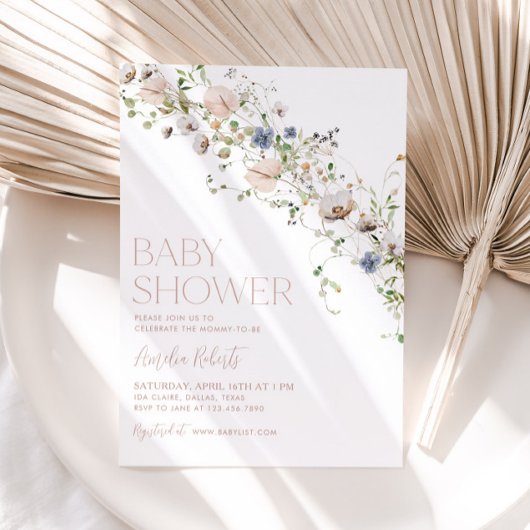 Wildflower Floral Baby shower Invitation Kaart